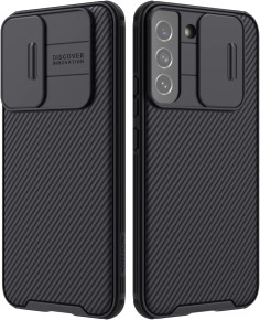 Луксозен твърд гръб със силиконова рамка Nillkin Cam Shield Pro за Samsung Galaxy S22 Plus 5G S906B черен 